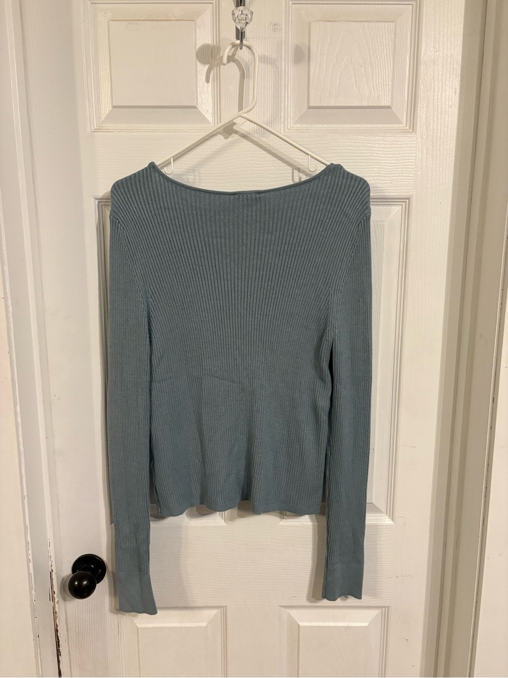 Dynamite Light Blue Ribbed V-Neck Button Cardigan - Picture 2 of 4